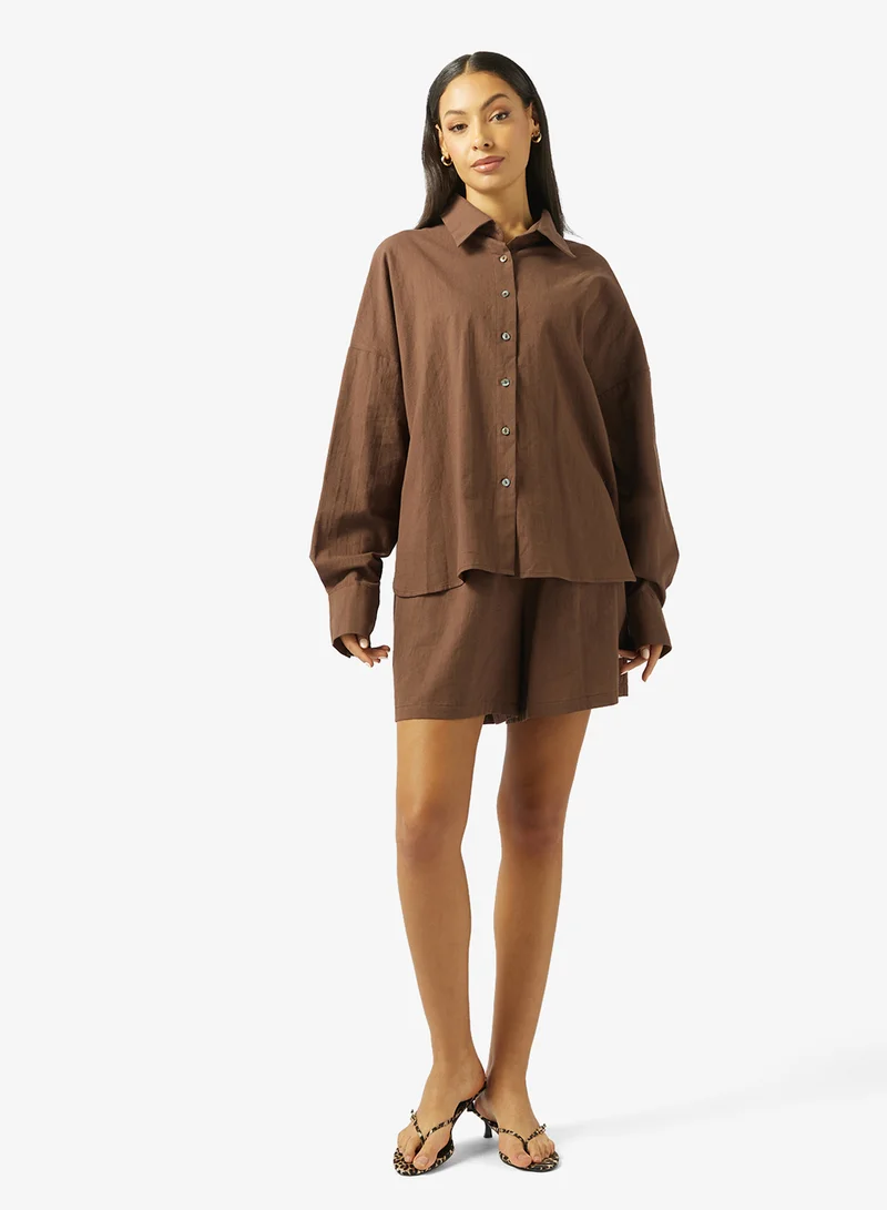 جينجر Button Down Shirt & Short Coord Set